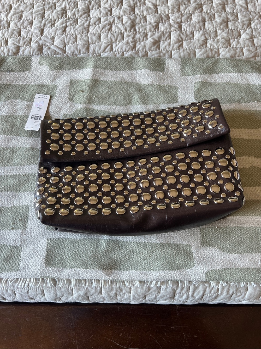 Anthropologie brown/silver studded clutch